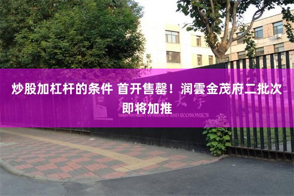 炒股加杠杆的条件 首开售罄！润雲金茂府二批次即将加推